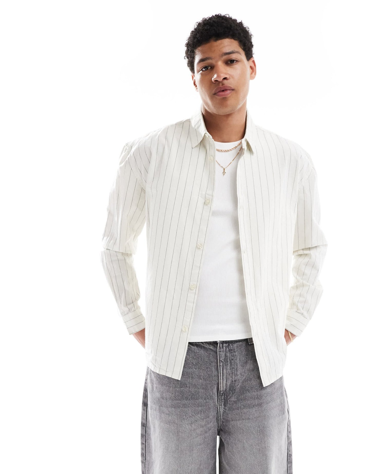 New Look stripe oversized shirt in off white - ASOS Sample Sale
