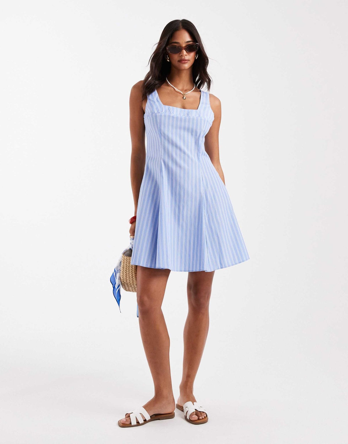New Look stripe poplin mini dress in blue - ASOS Sample Sale