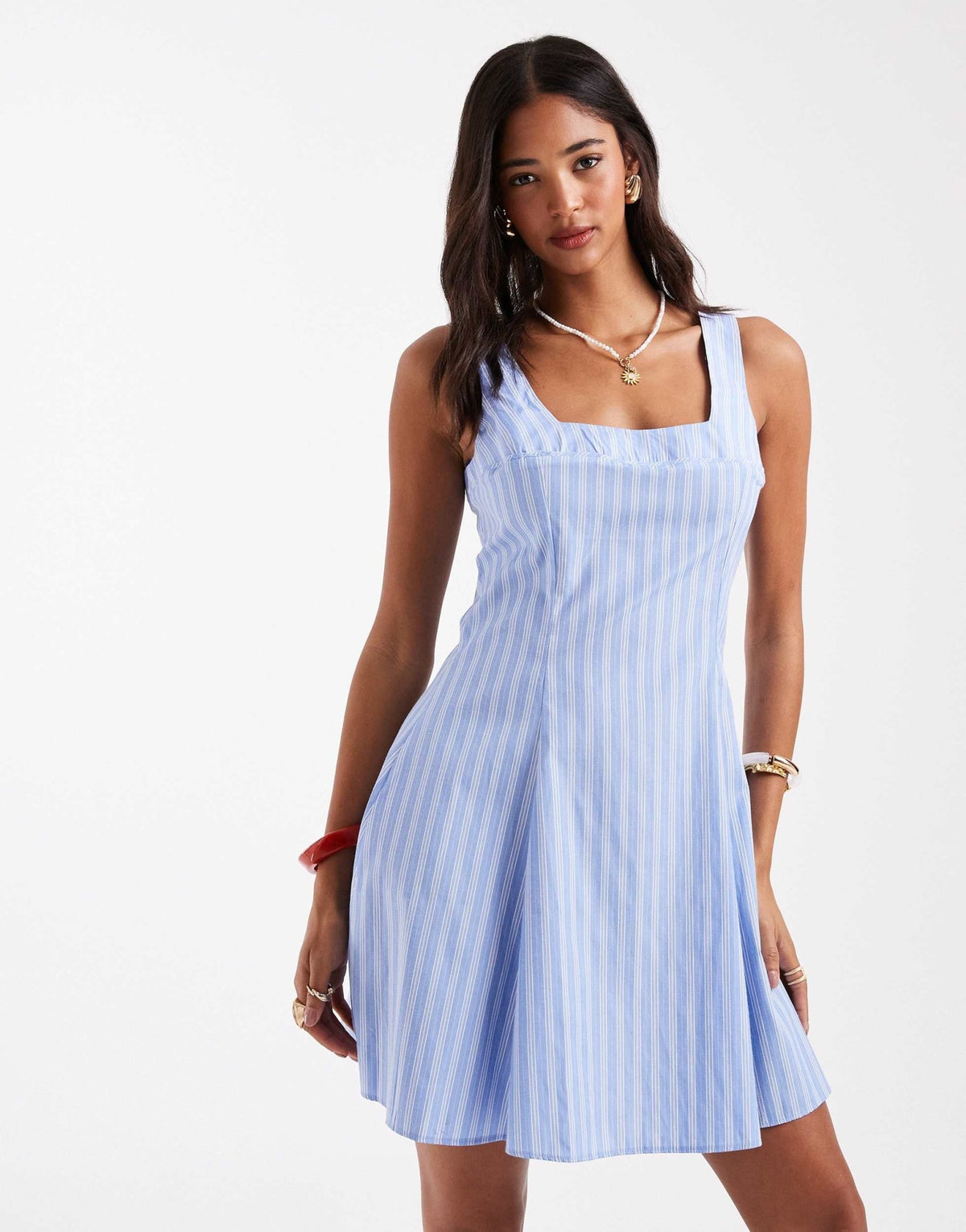 New Look stripe poplin mini dress in blue - ASOS Sample Sale