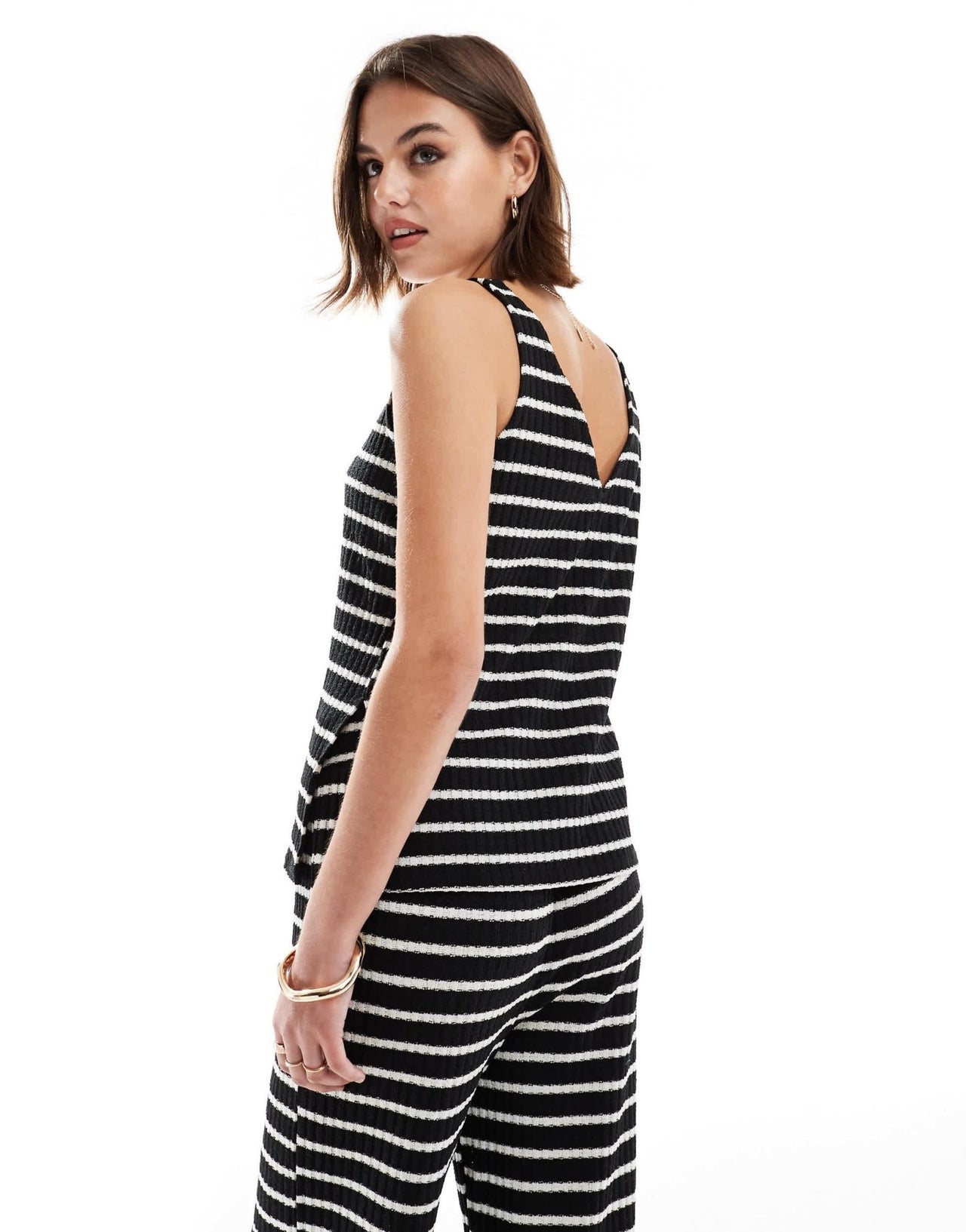 New Look stripe rib v-neck co ord in black - ASOS Sample Sale