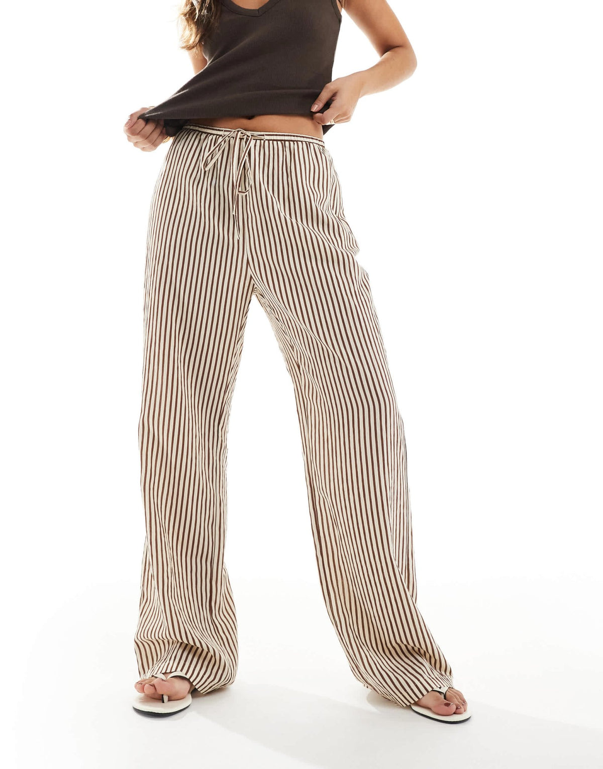 New Look stripe wide leg trouser in brown - ASOS Sample Sale