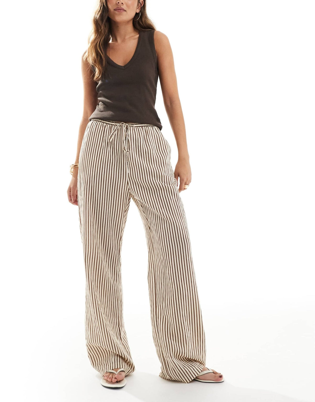 New Look stripe wide leg trouser in brown - ASOS Sample Sale