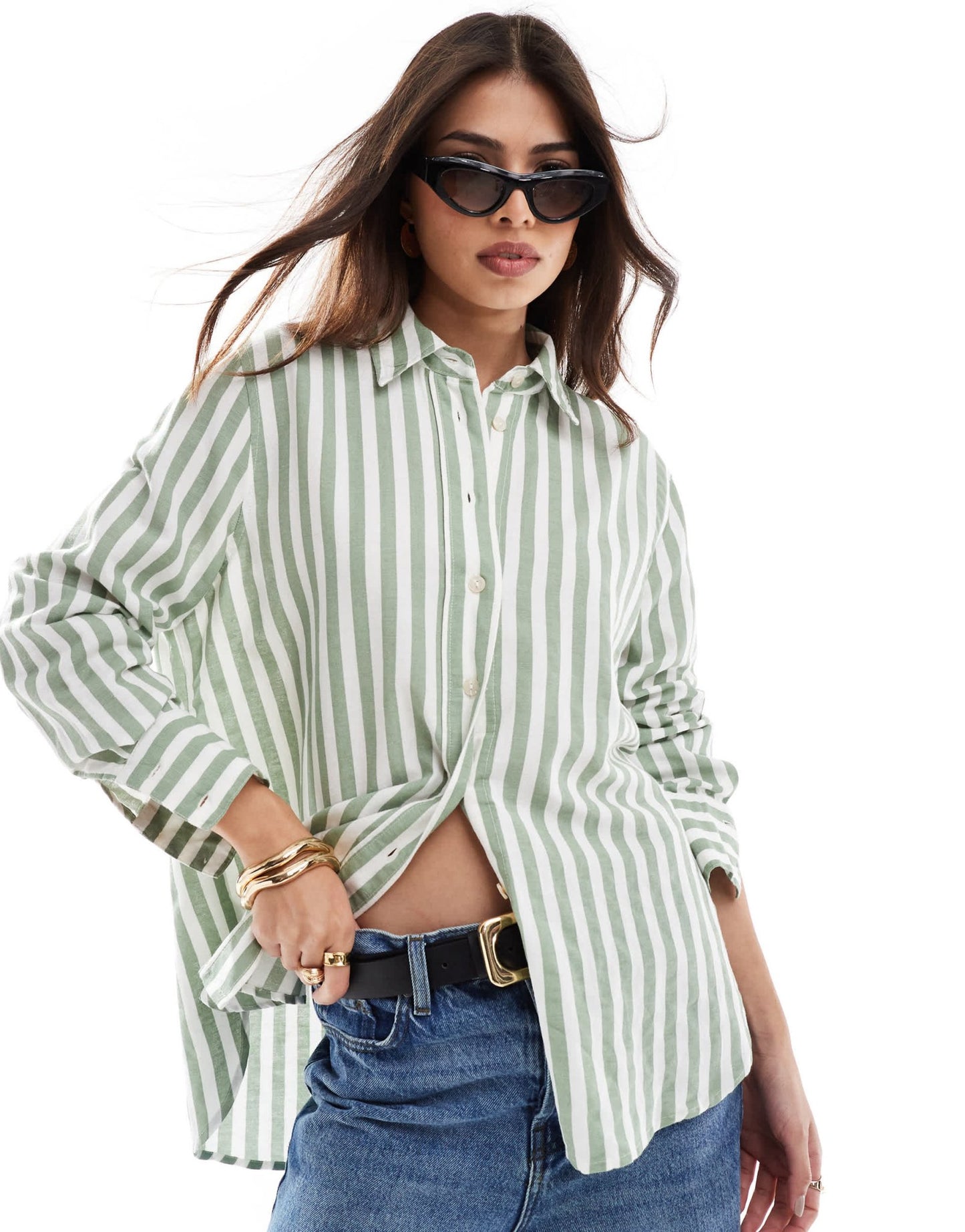 New Look striped shirt in green - ASOS Sample Sale