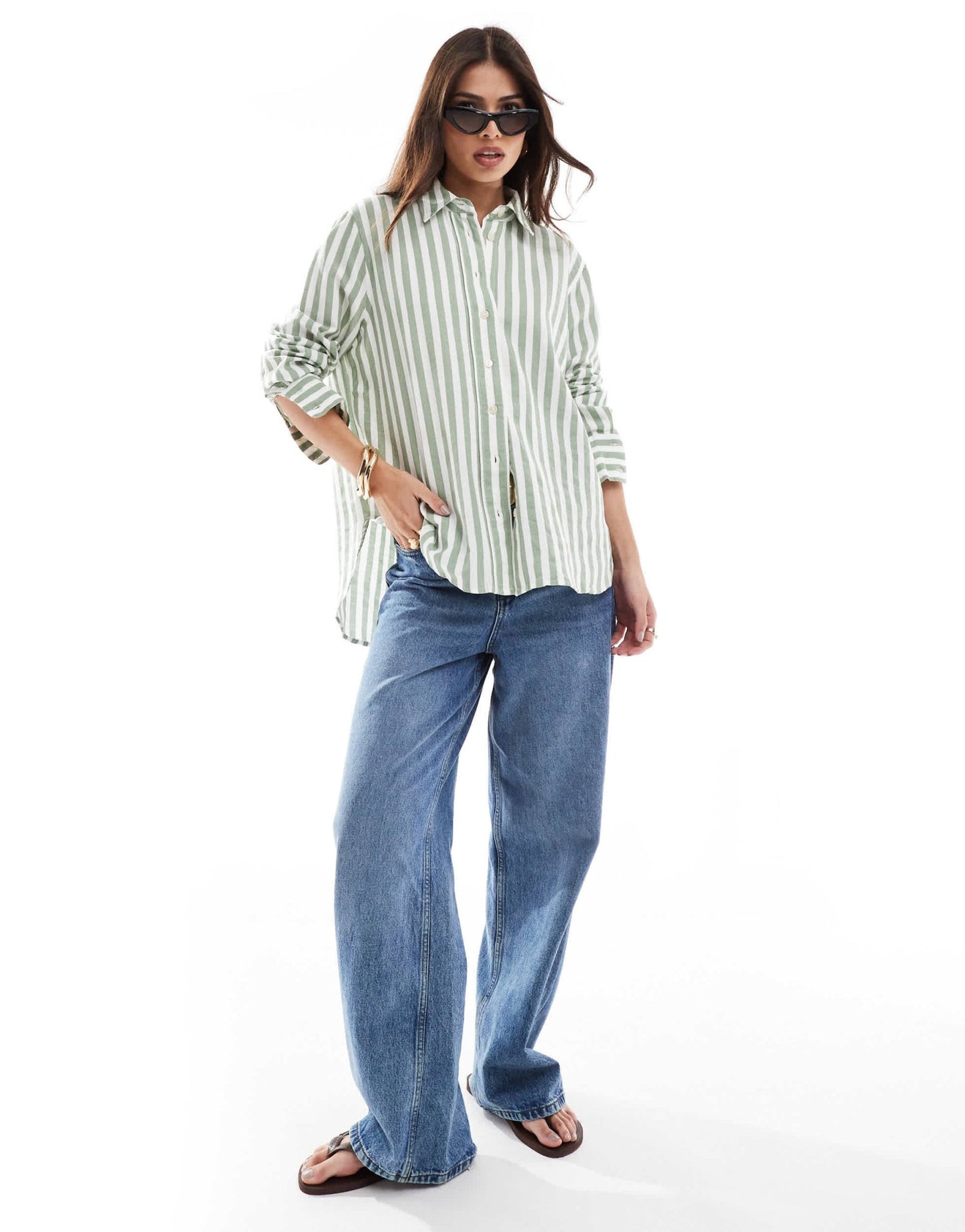 New Look striped shirt in green - ASOS Sample Sale