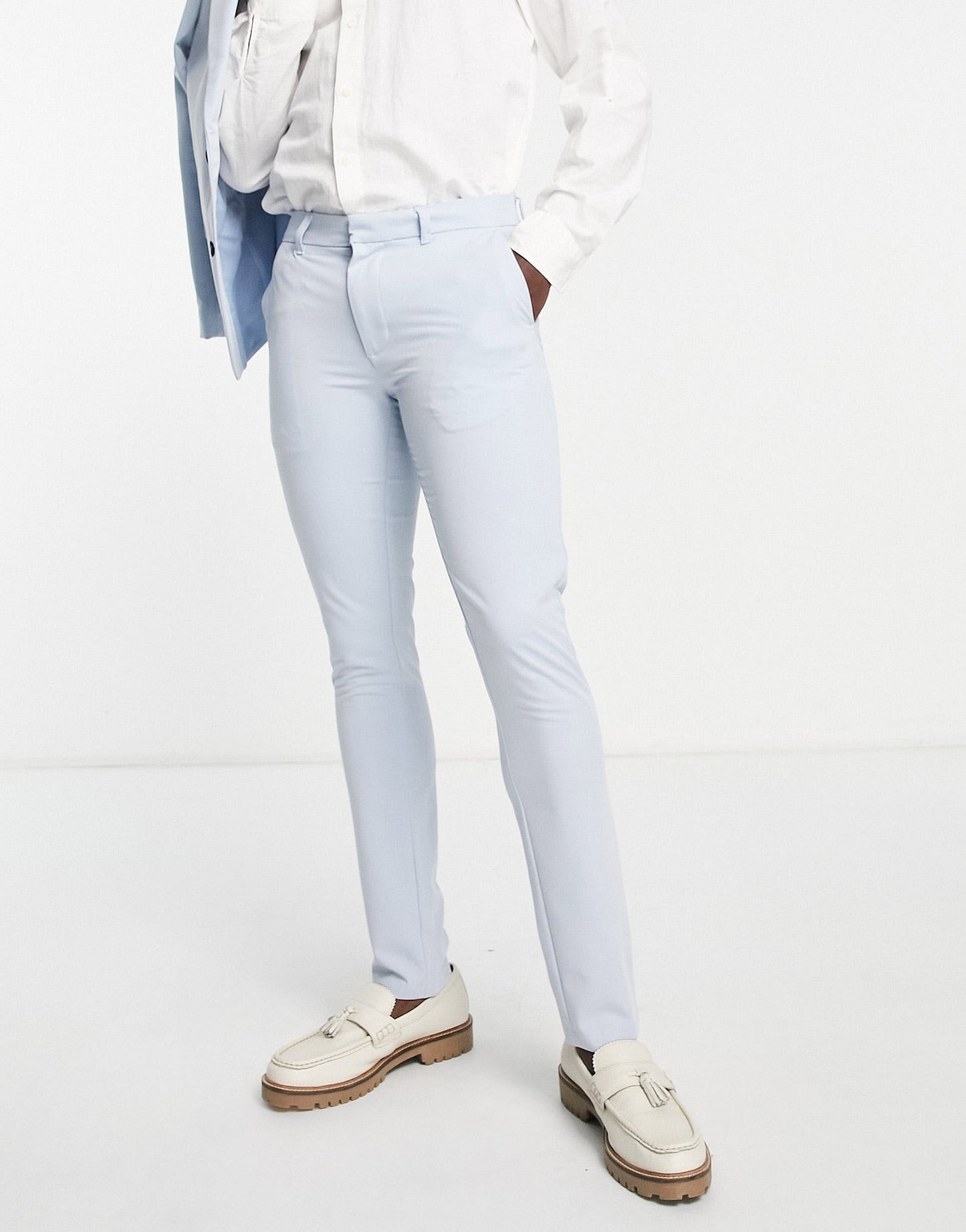 New Look super skinny suit trouser in light blue - ASOS Sample Sale
