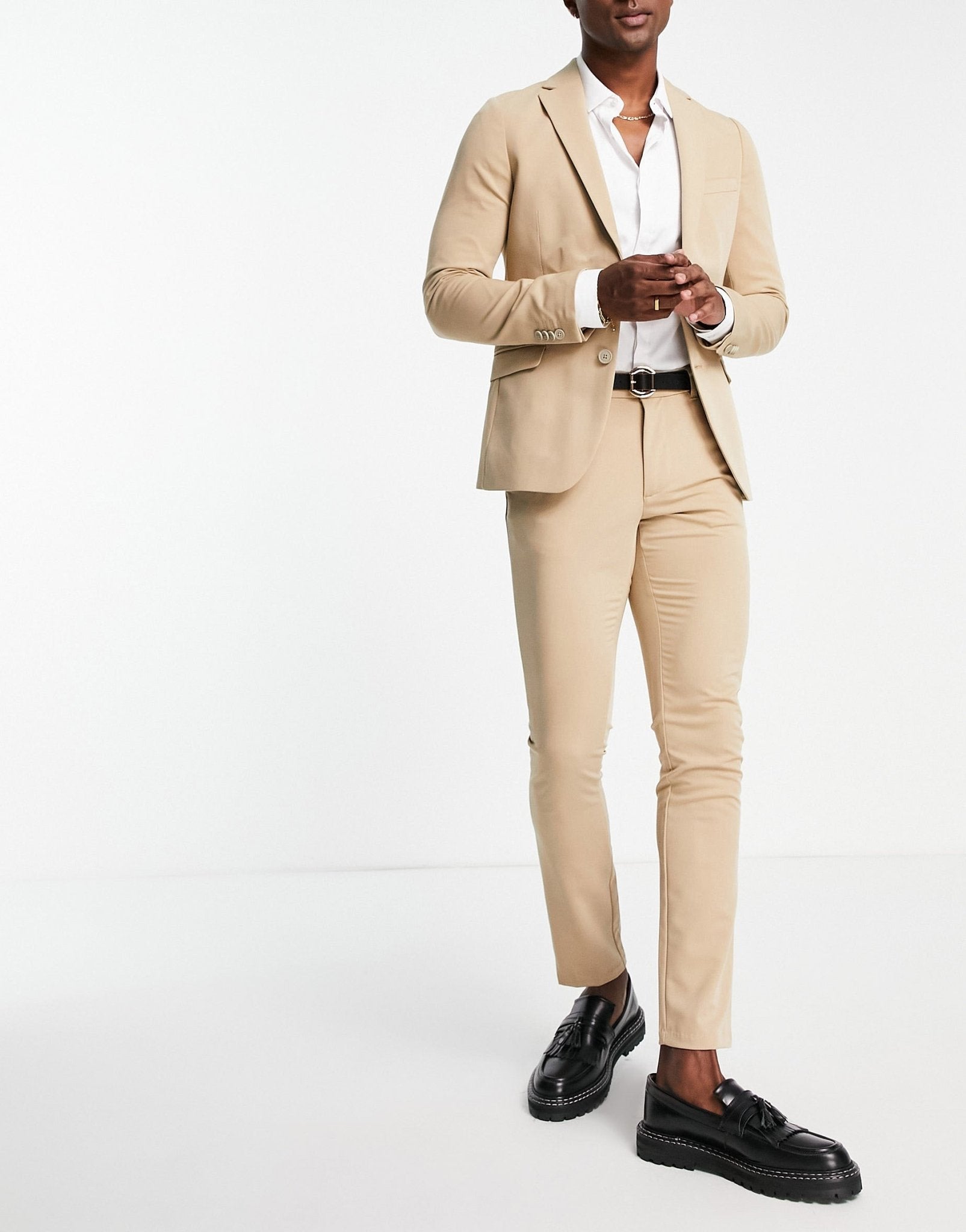 New Look super skinny suit trouser in stone - ASOS Sample Sale