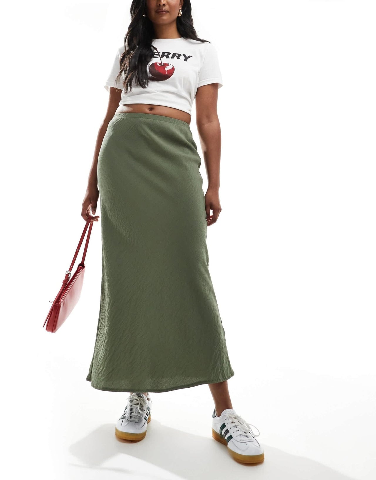 New Look textured drawstring midi skirt in khaki - ASOS Sample Sale