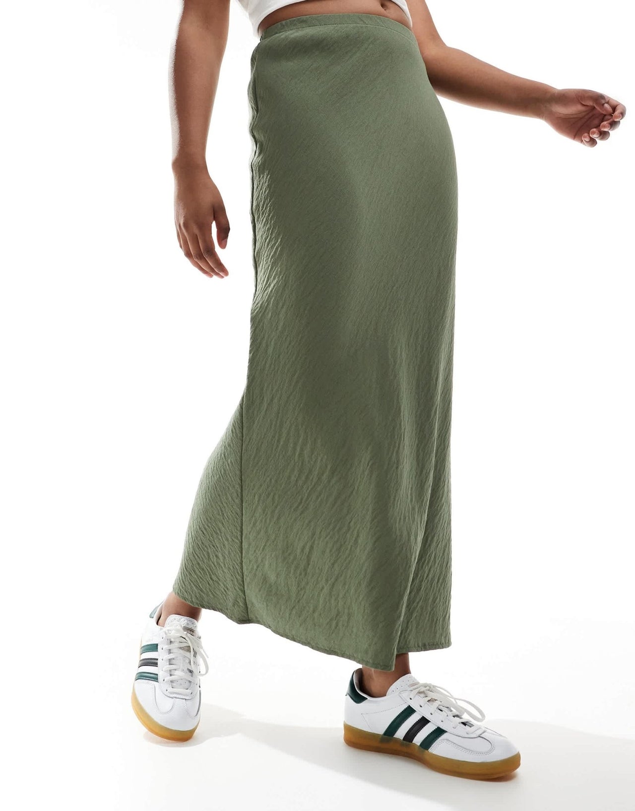 New Look textured drawstring midi skirt in khaki - ASOS Sample Sale