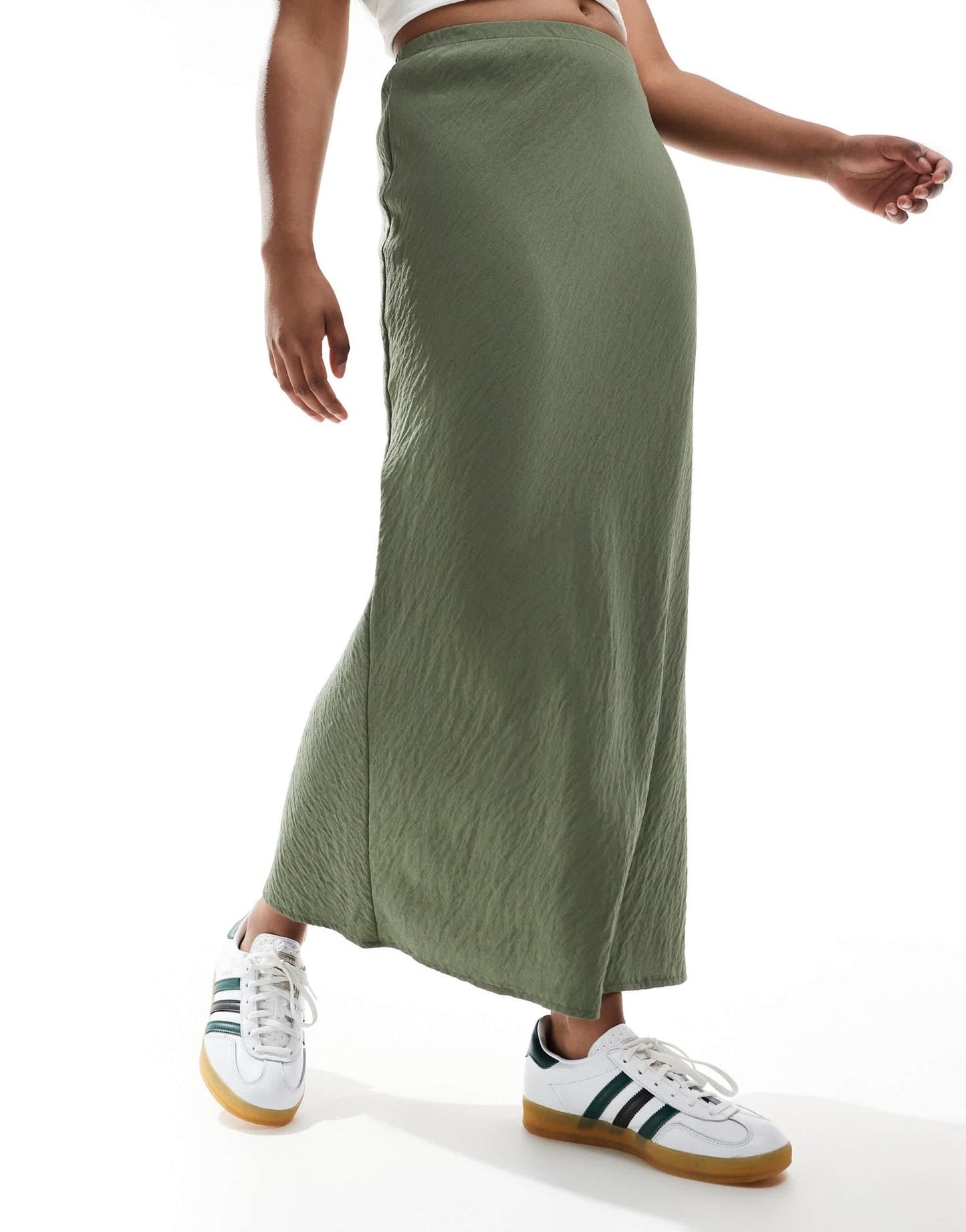 New Look textured drawstring midi skirt in khaki - ASOS Sample Sale