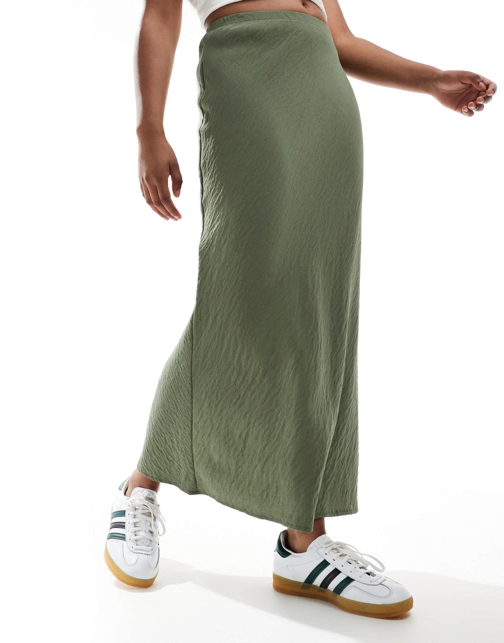 New Look textured drawstring midi skirt in khaki - ASOS Sample Sale