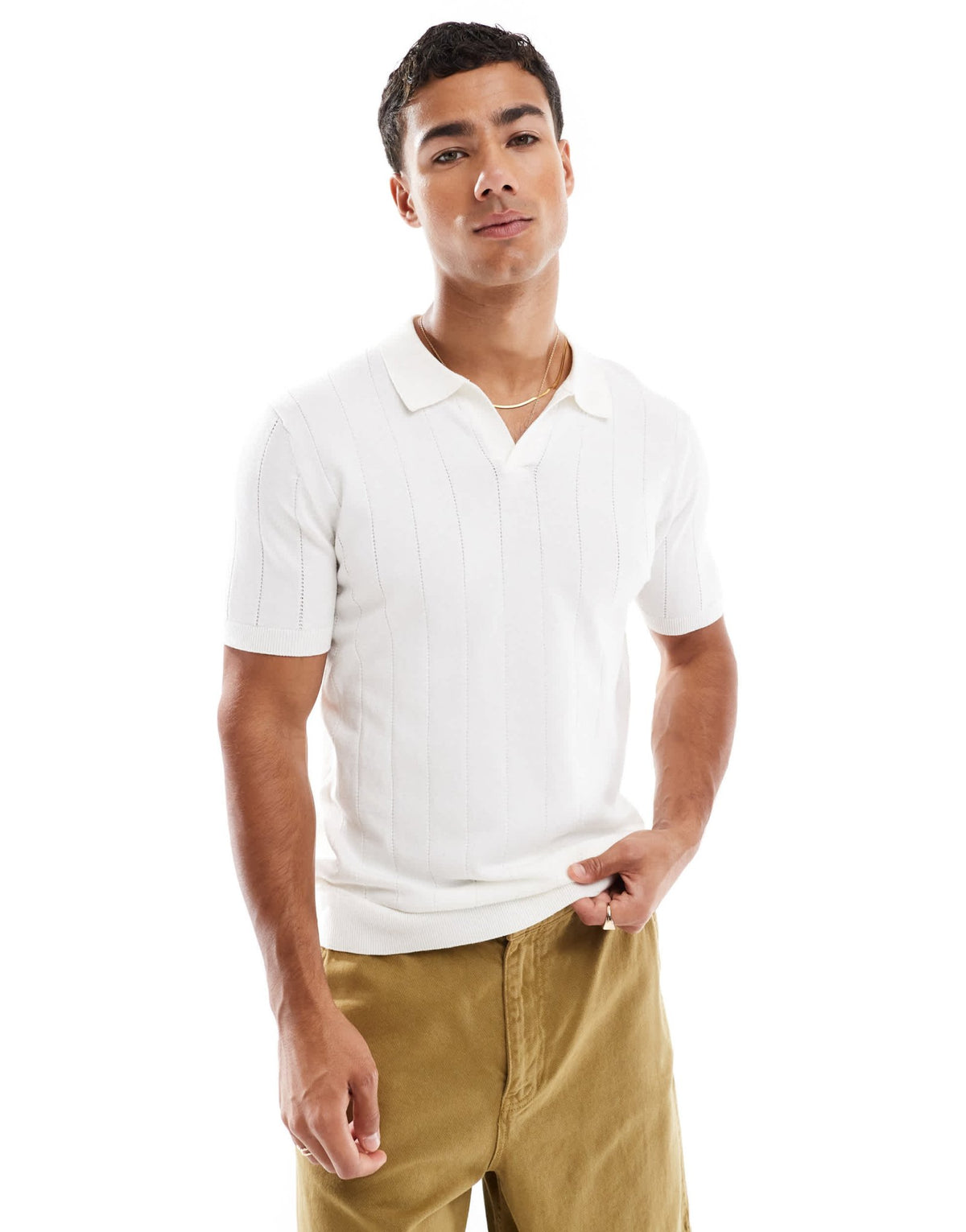 New Look textured knitted t-shirt in white - ASOS Sample Sale
