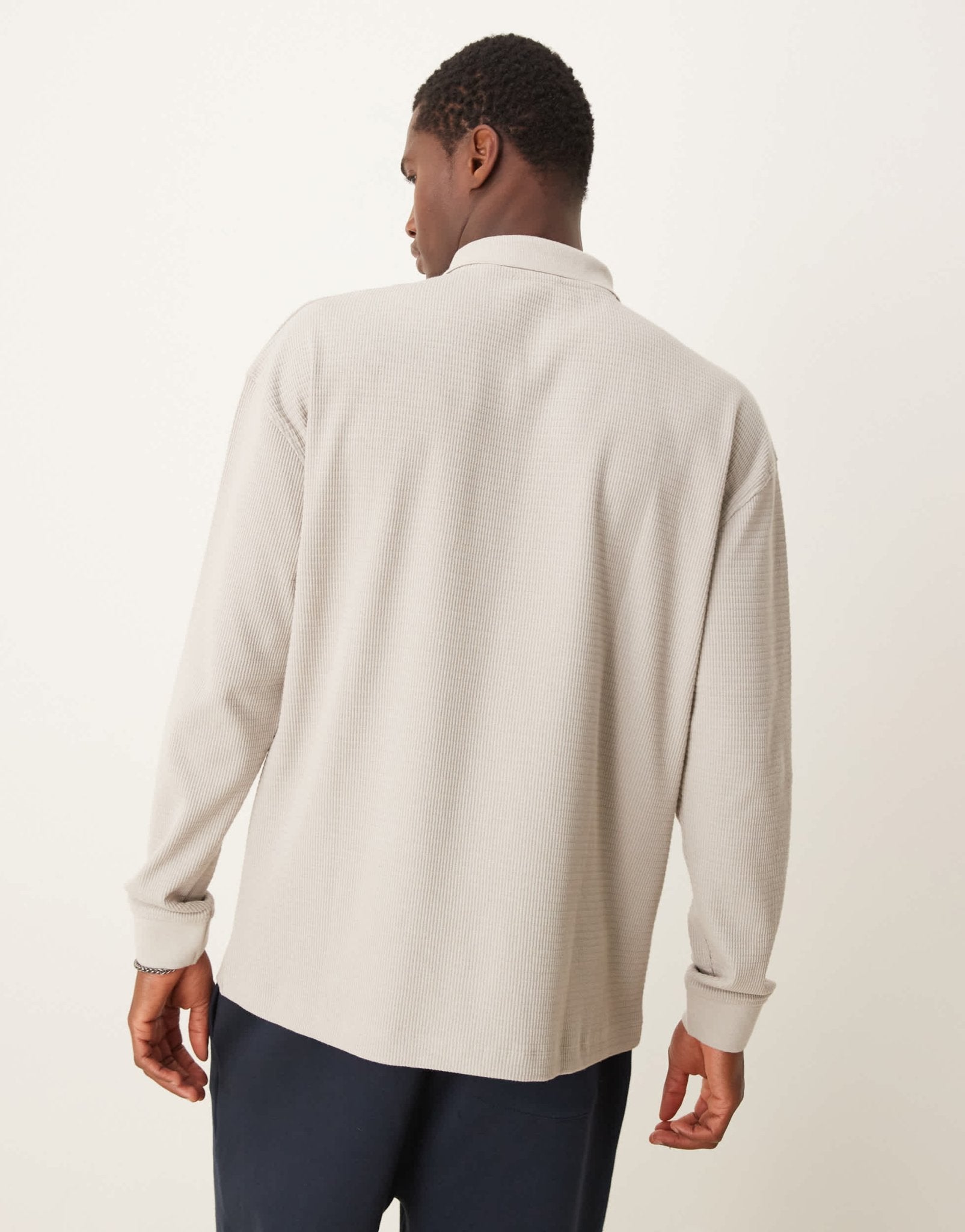 New Look textured long sleeve polo shirt in stone - ASOS Sample Sale