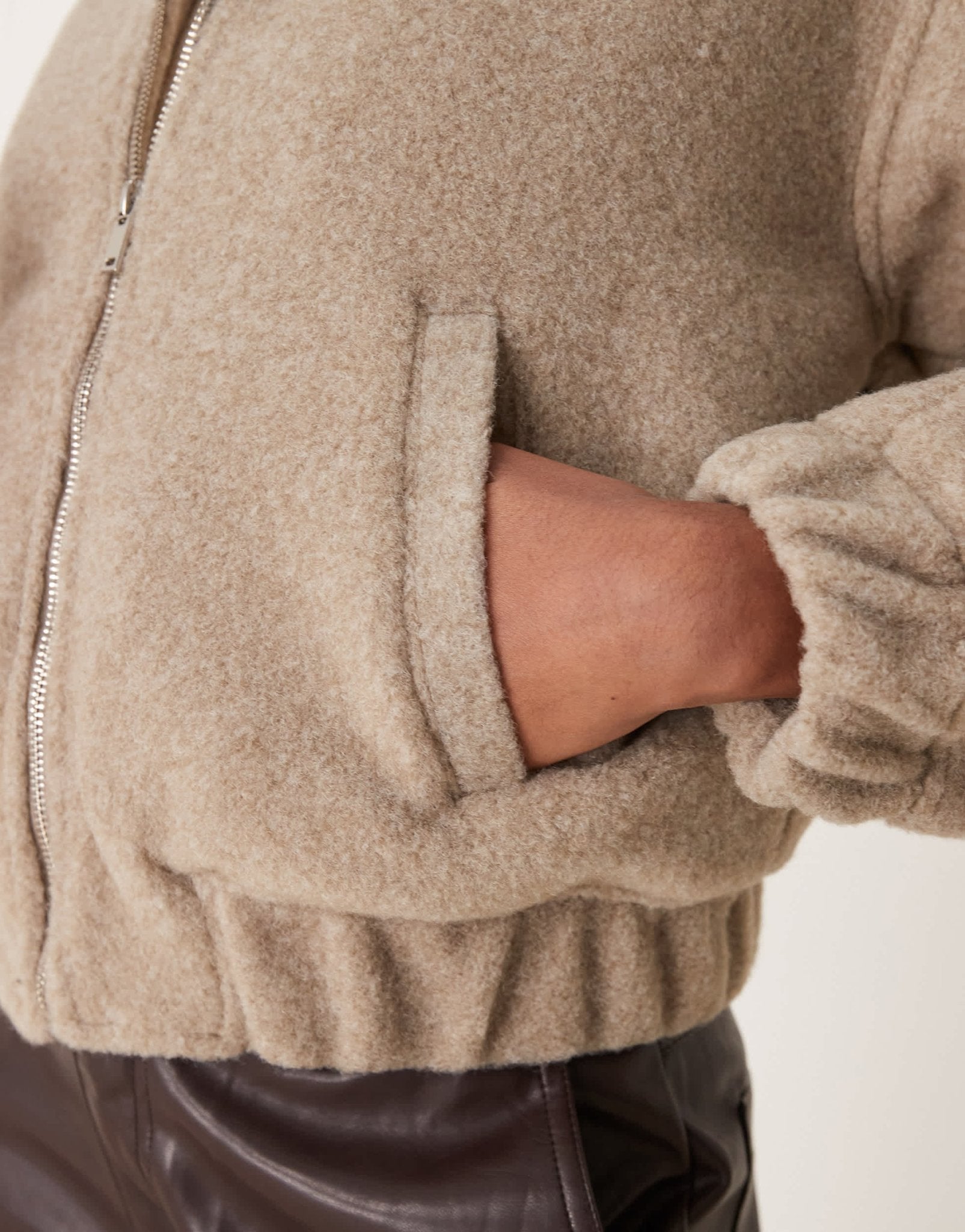New Look textured oversized bomber jacket in mink - ASOS Sample Sale