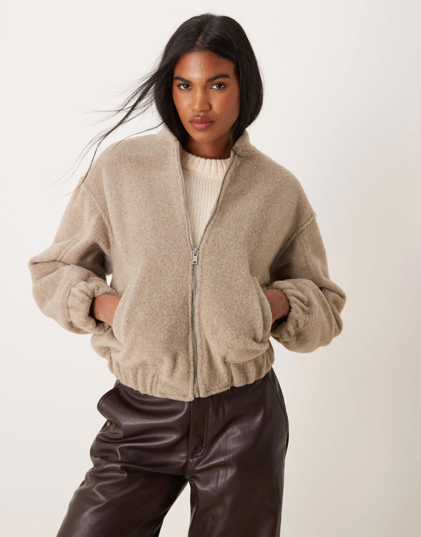 New Look textured oversized bomber jacket in mink - ASOS Sample Sale