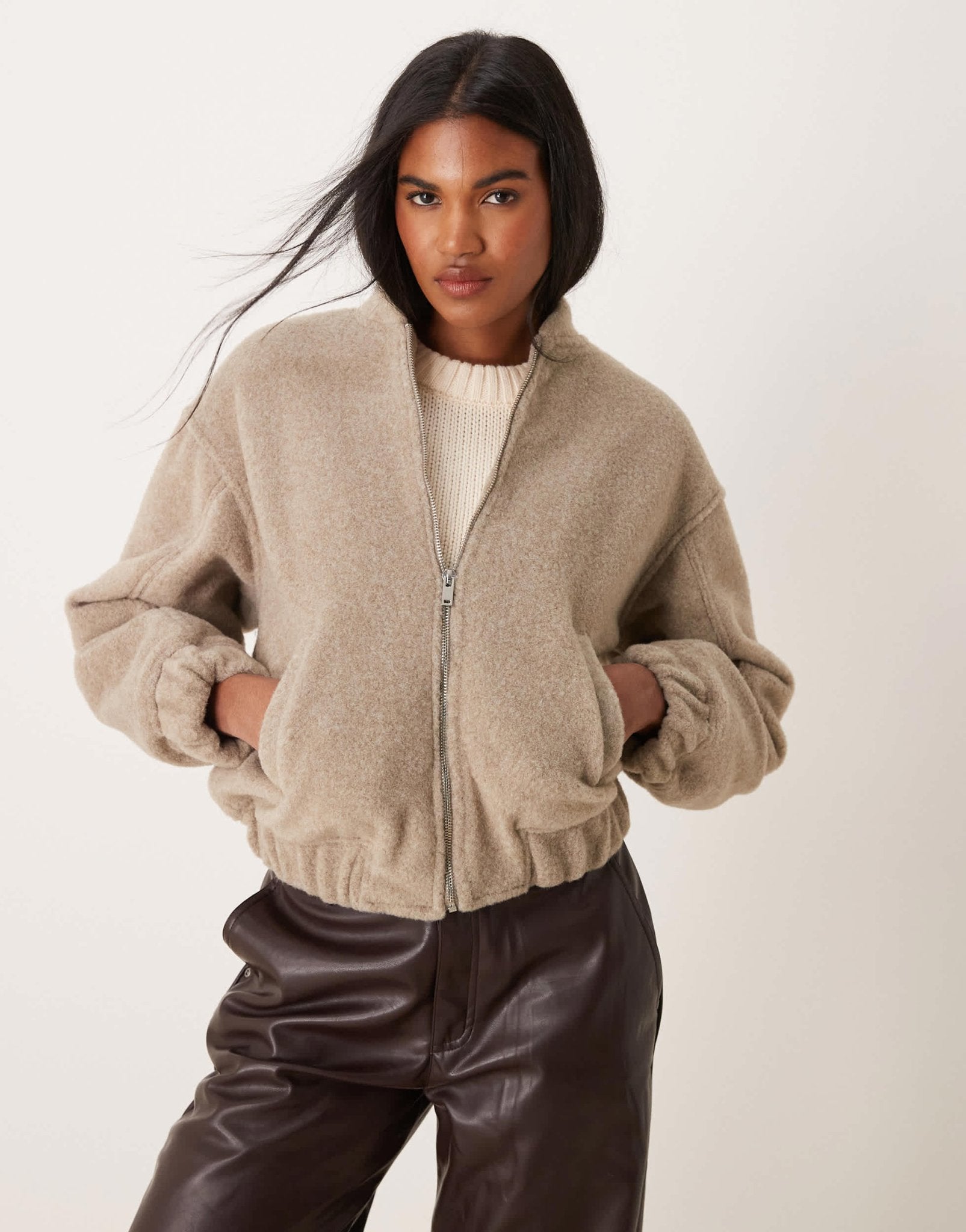 New Look textured oversized bomber jacket in mink - ASOS Sample Sale
