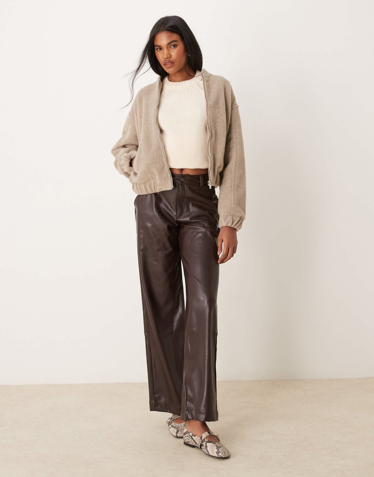 New Look textured oversized bomber jacket in mink - ASOS Sample Sale