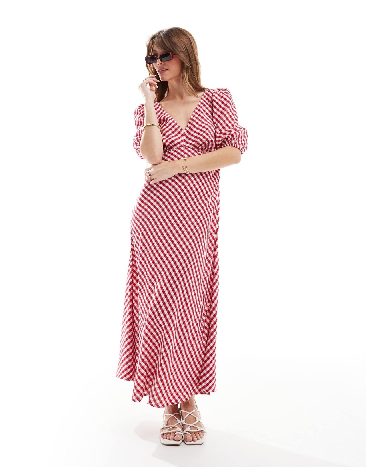New Look tie back midi dress in red gingham - ASOS Sample Sale