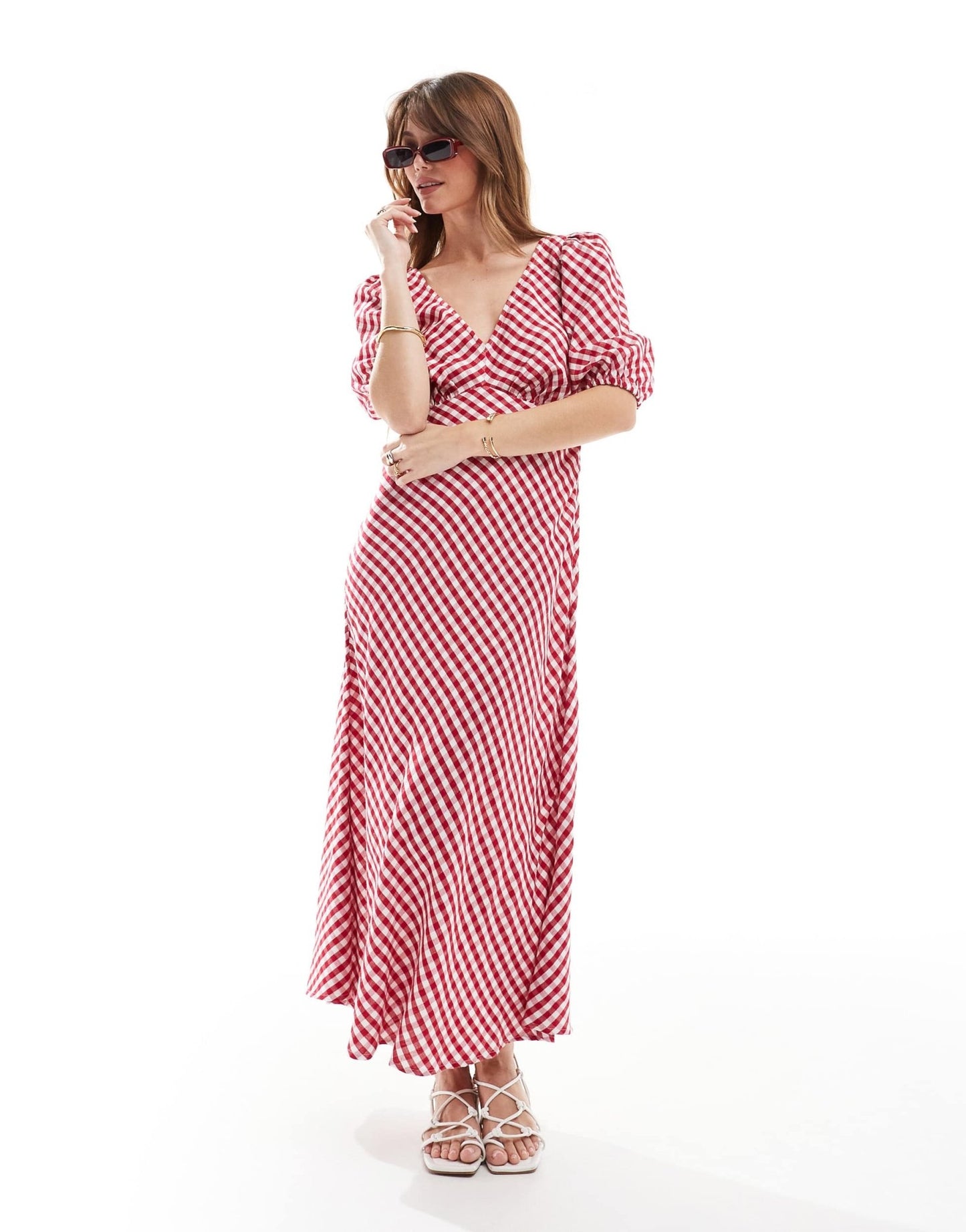 New Look tie back midi dress in red gingham - ASOS Sample Sale