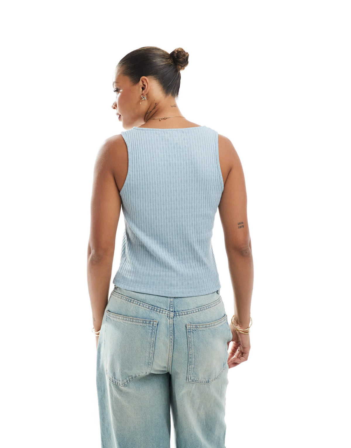 New Look tie front jersey vest in blue - ASOS Sample Sale