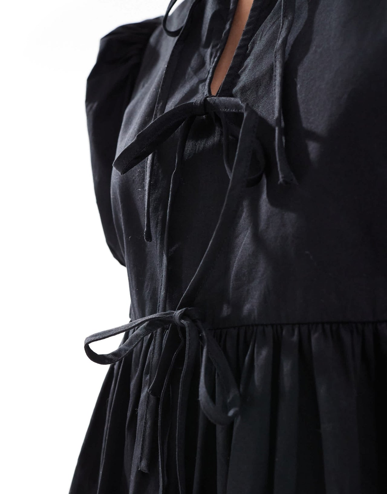 New Look tie front mini smock dress in black - ASOS Sample Sale