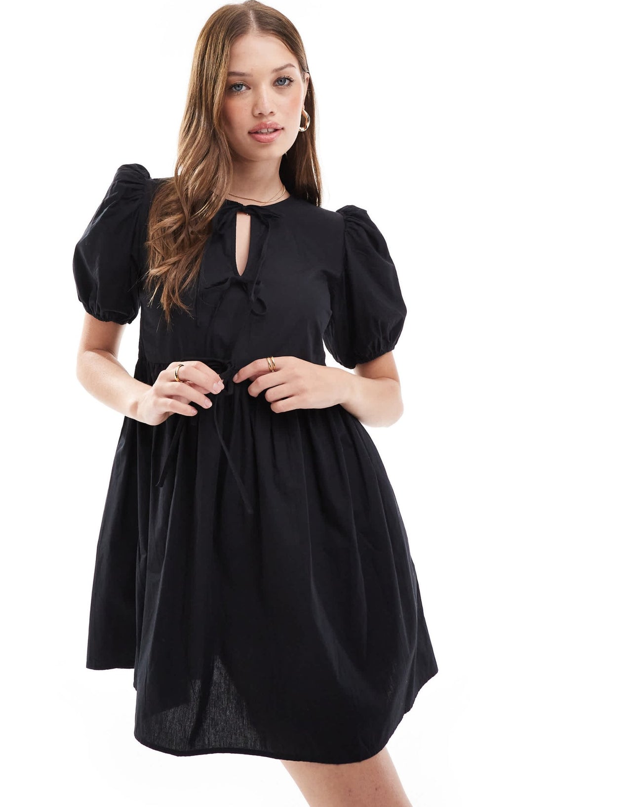 New Look tie front mini smock dress in black - ASOS Sample Sale