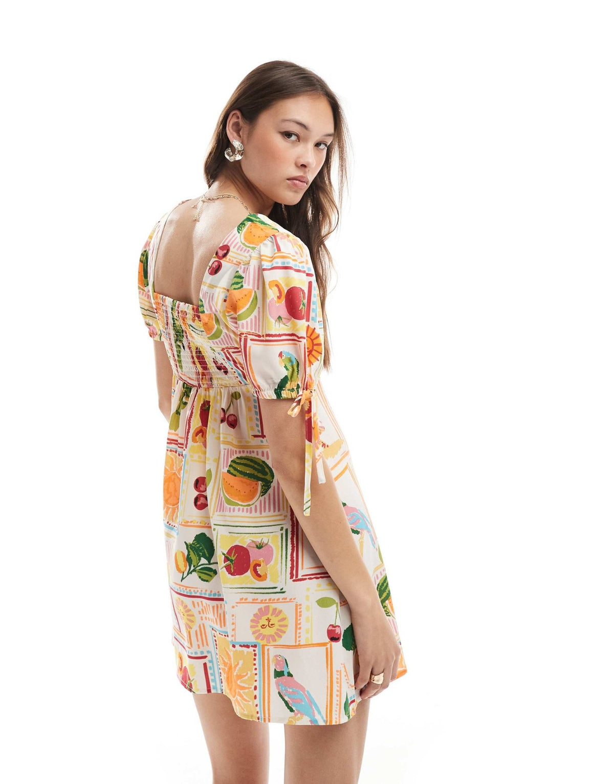 New Look tie sleeve mini dress in tropical print - ASOS Sample Sale