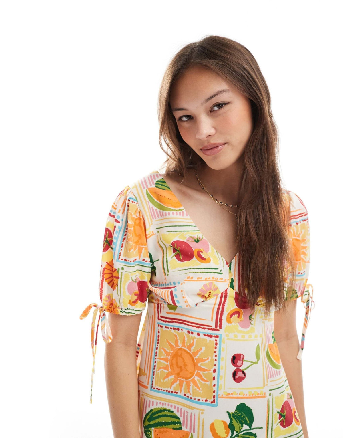 New Look tie sleeve mini dress in tropical print - ASOS Sample Sale