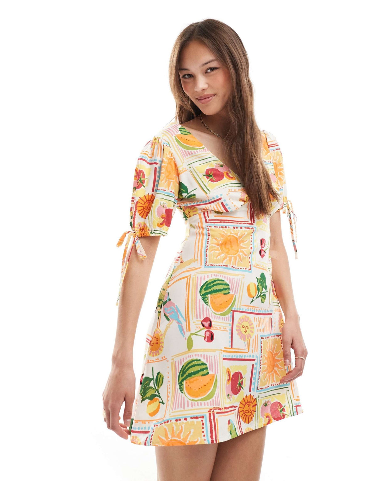 New Look tie sleeve mini dress in tropical print - ASOS Sample Sale