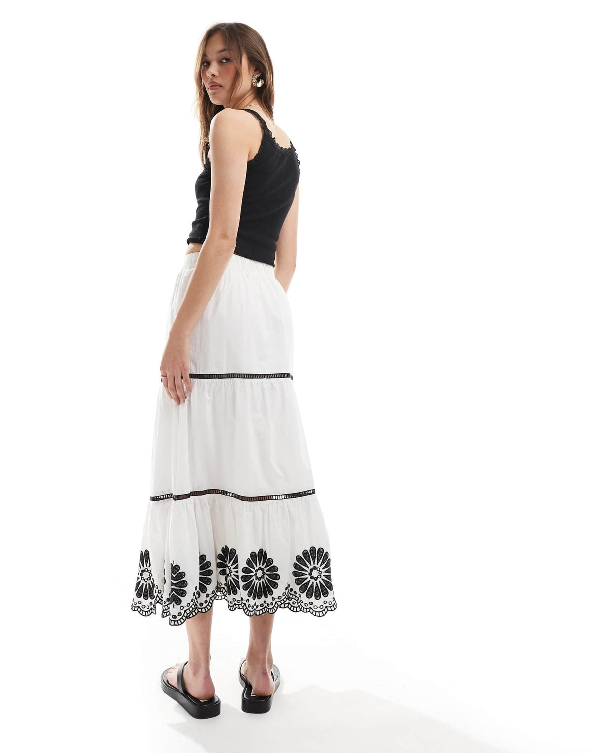 New Look tiered floral hem midi skirt in white - ASOS Sample Sale