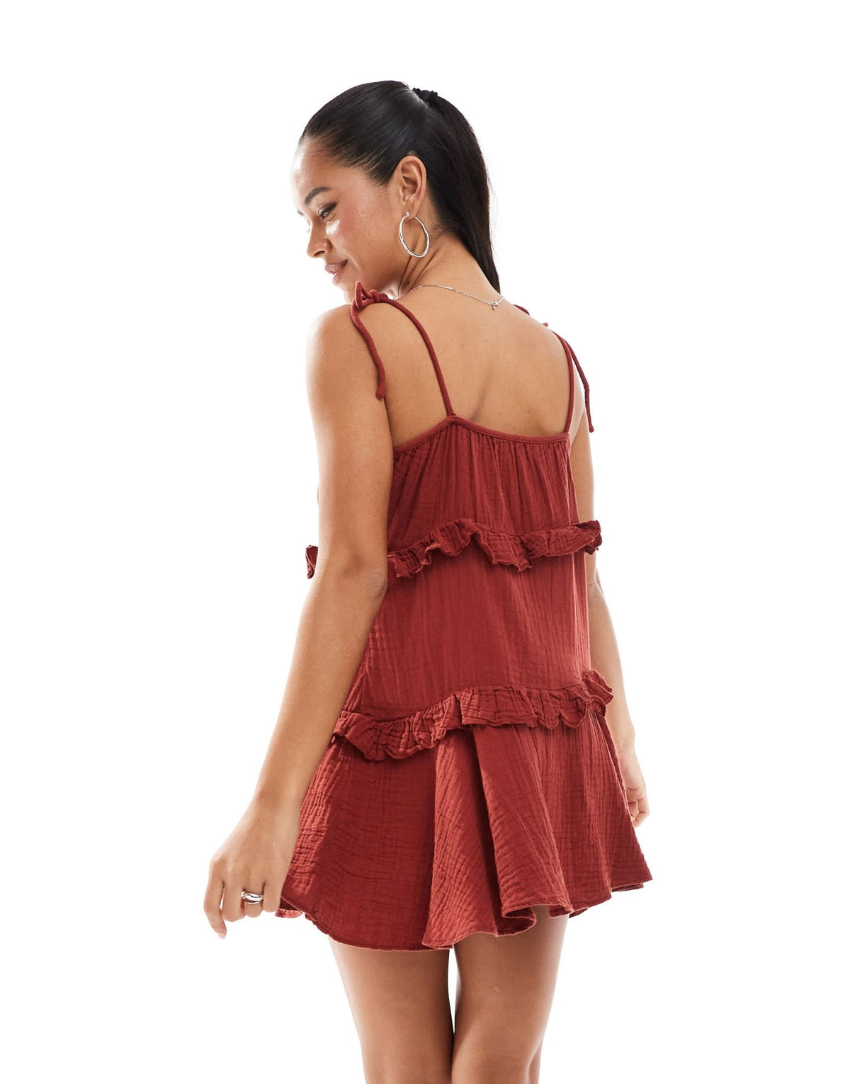 New Look tiered mini sundress in burgundy - ASOS Sample Sale