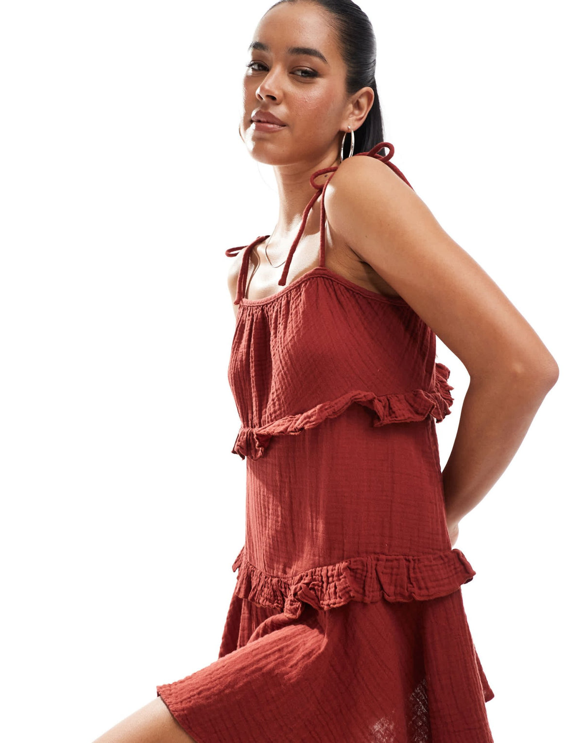 New Look tiered mini sundress in burgundy - ASOS Sample Sale