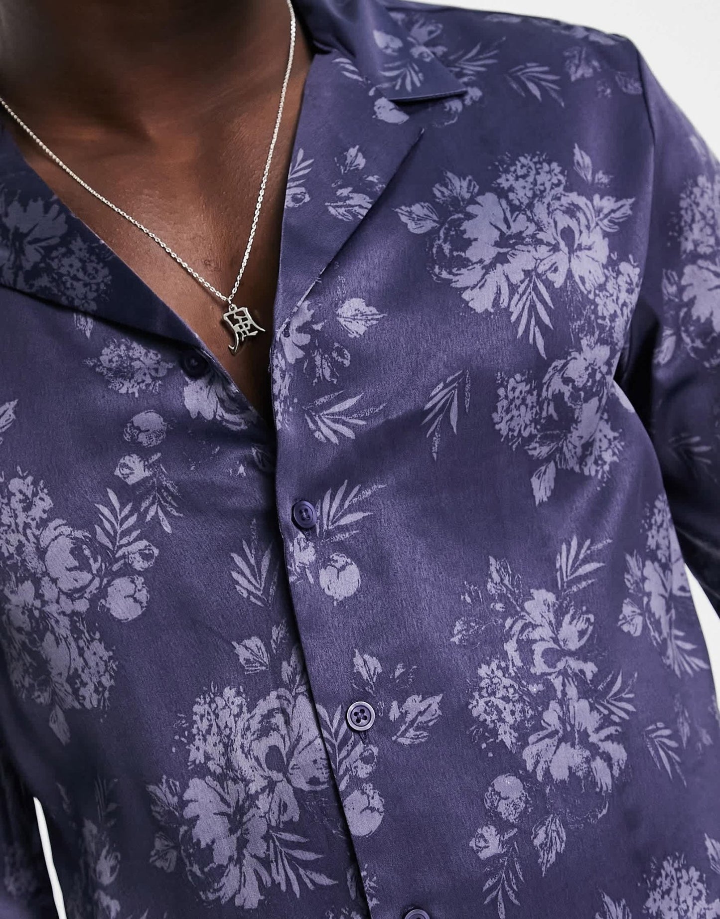 New Look tonal long sleeve floral satin shirt in blue - ASOS Sample Sale