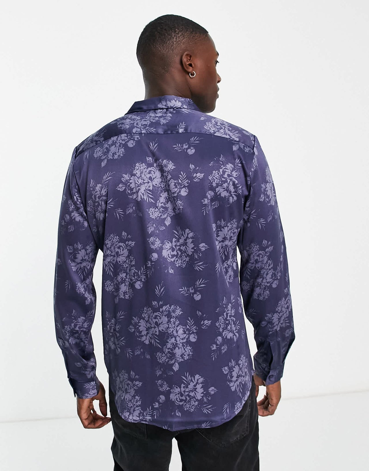 New Look tonal long sleeve floral satin shirt in blue - ASOS Sample Sale