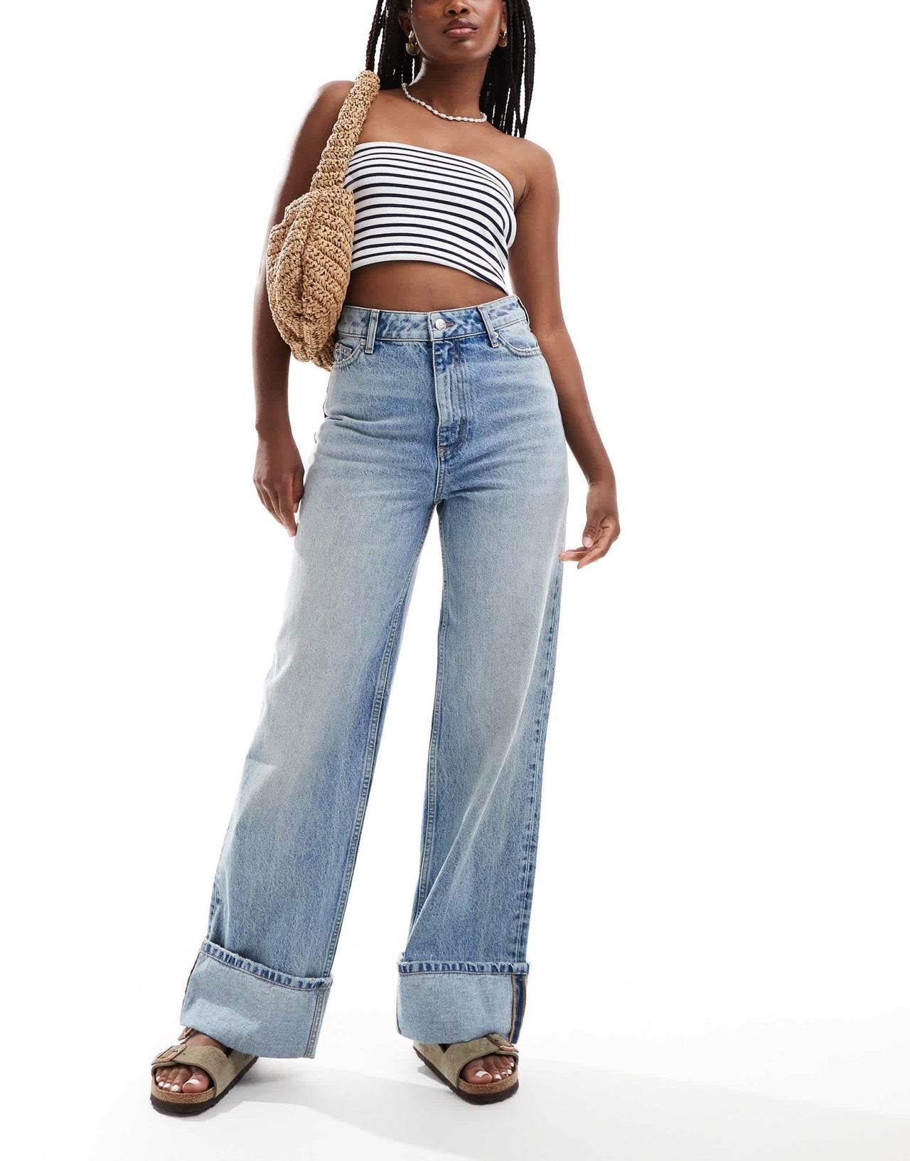 New Look turn up jeans in mid blue - ASOS Sample Sale