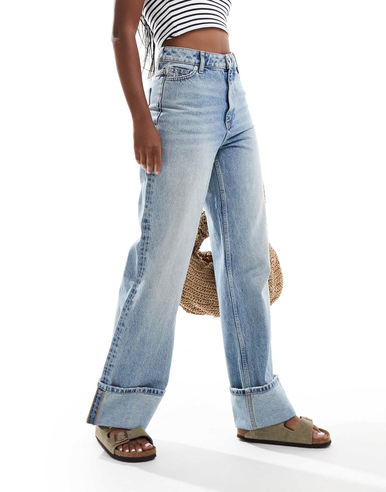 New Look turn up jeans in mid blue - ASOS Sample Sale
