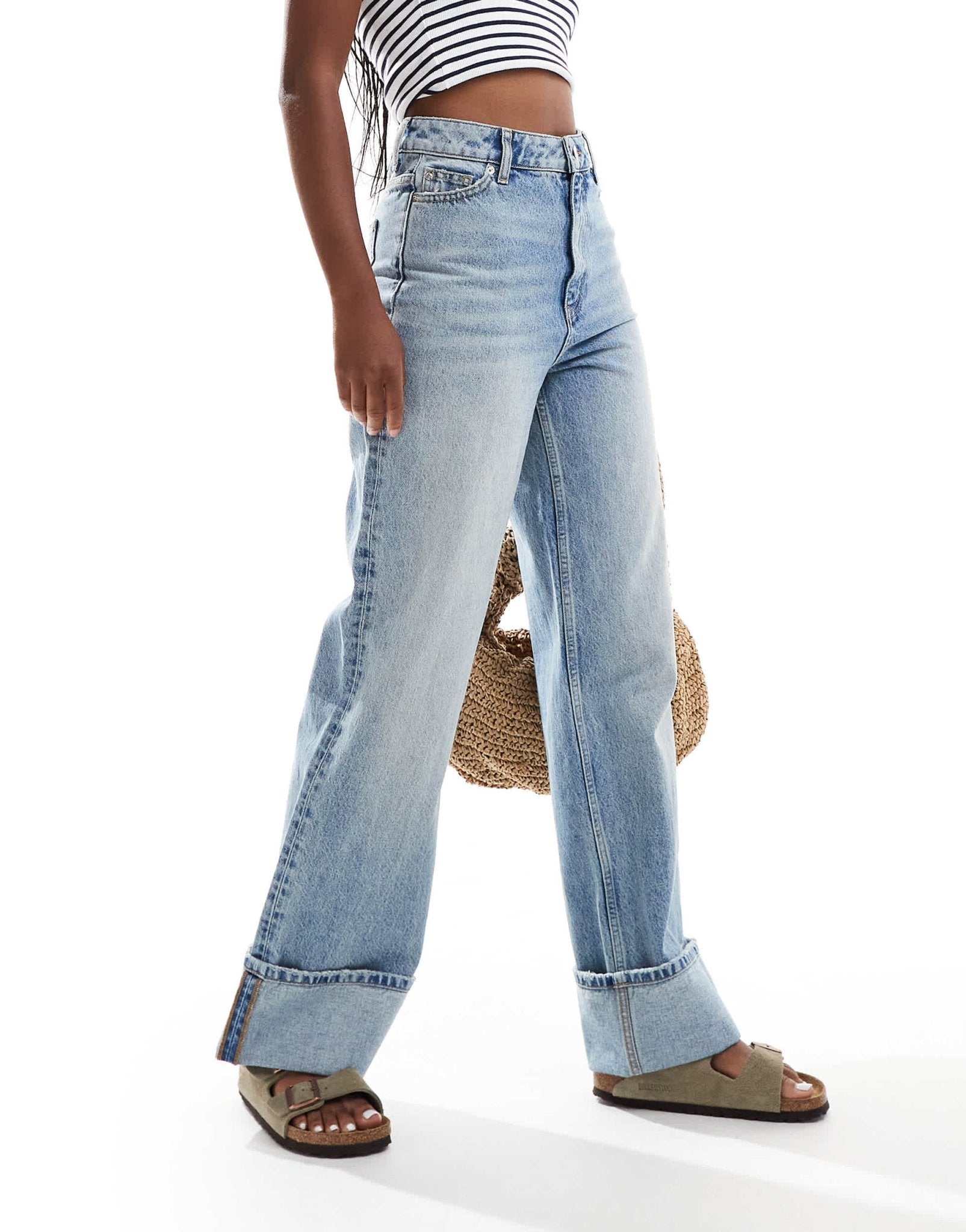 New Look turn up jeans in mid blue - ASOS Sample Sale