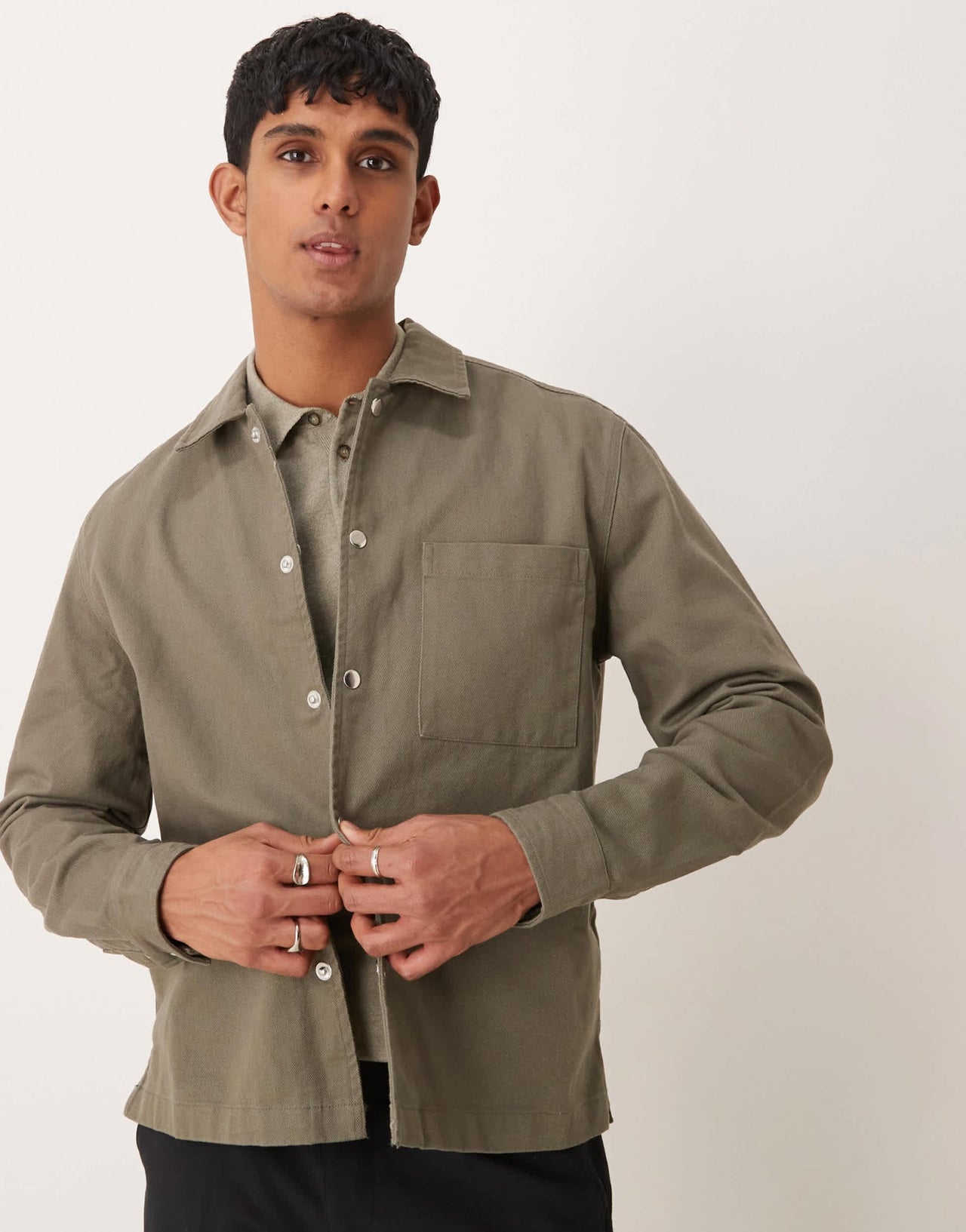 New Look twill overshirt in light khaki - ASOS Sample Sale