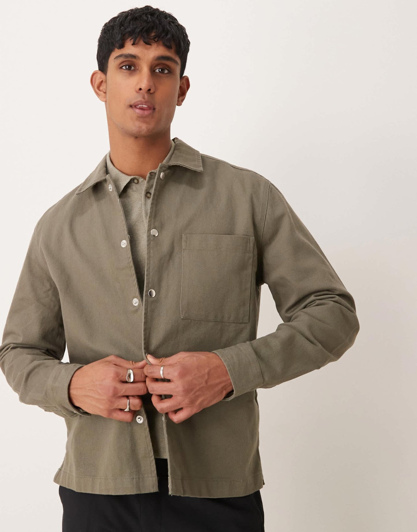 New Look twill overshirt in light khaki - ASOS Sample Sale