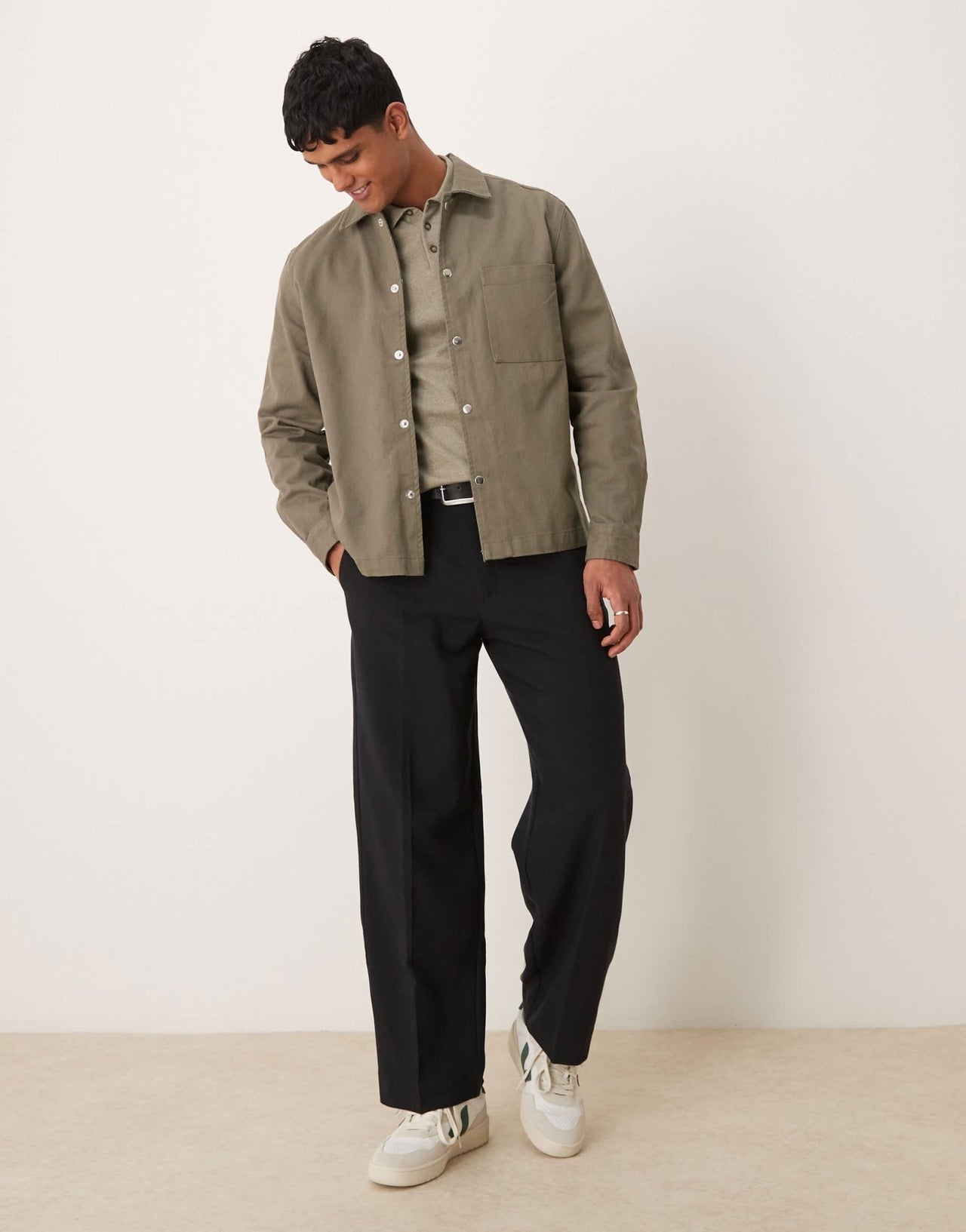 New Look twill overshirt in light khaki - ASOS Sample Sale