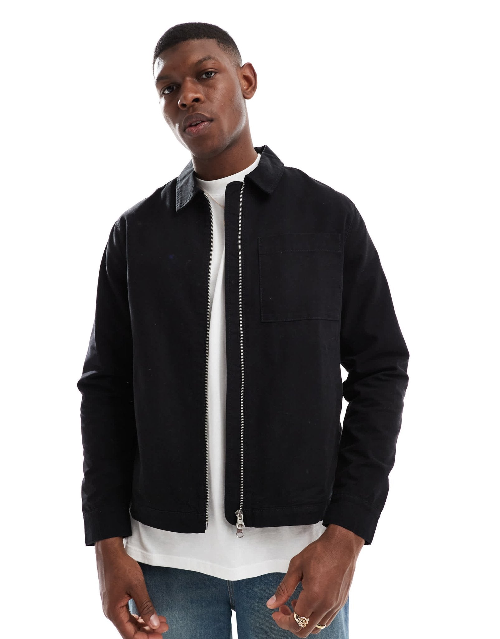 New Look twill zip through jacket in black - ASOS Sample Sale