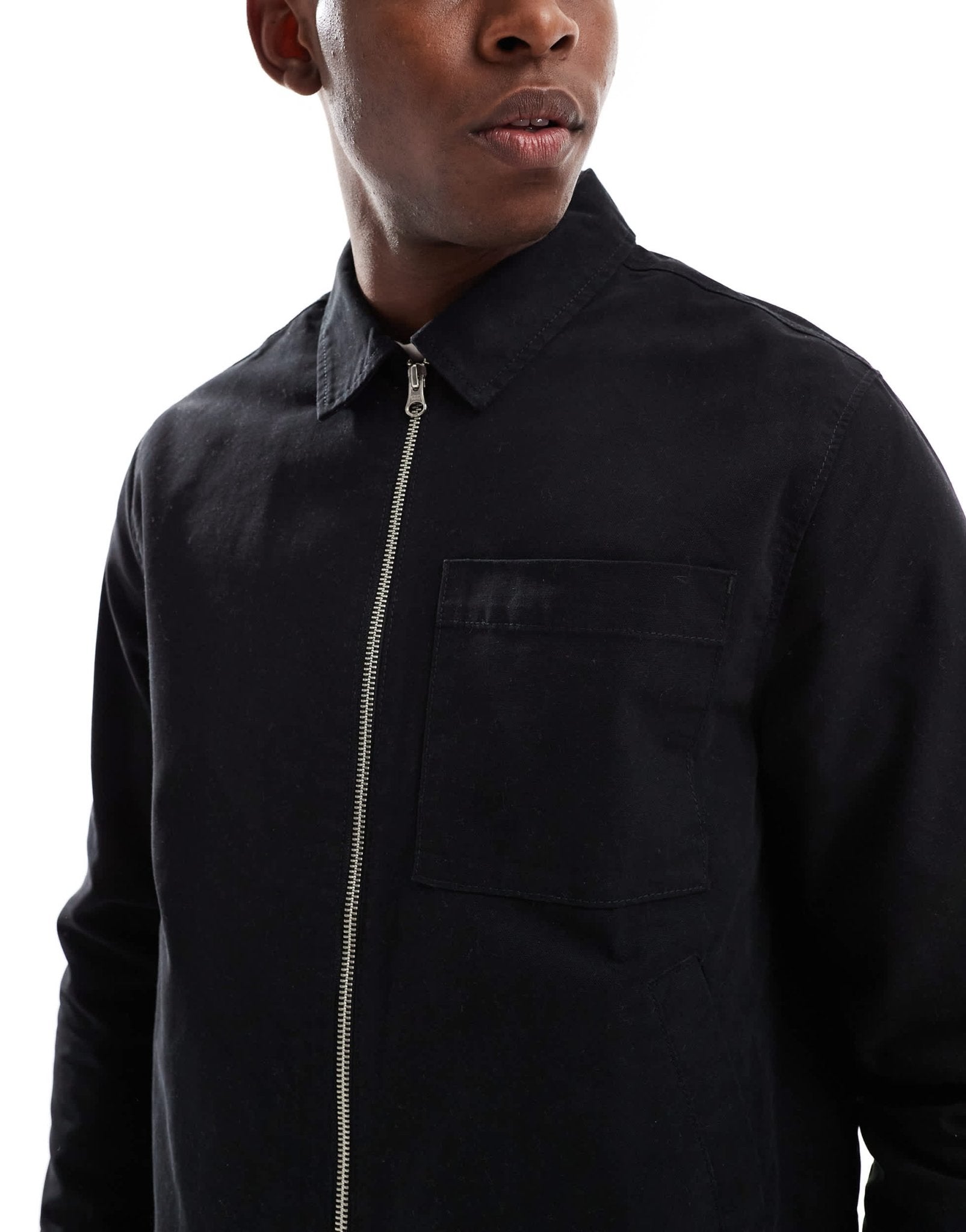 New Look twill zip through jacket in black - ASOS Sample Sale