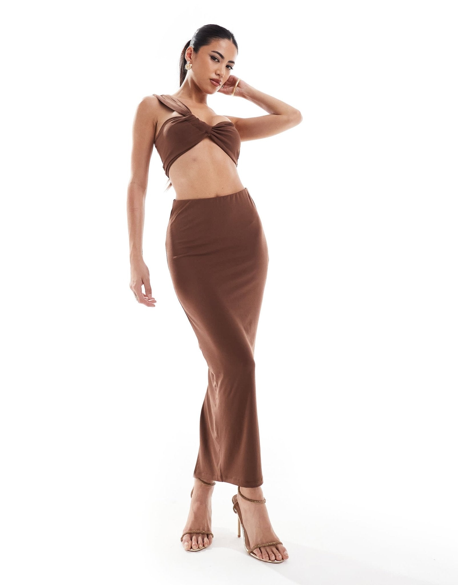 New Look twist tie bust top in dark brown - ASOS Sample Sale