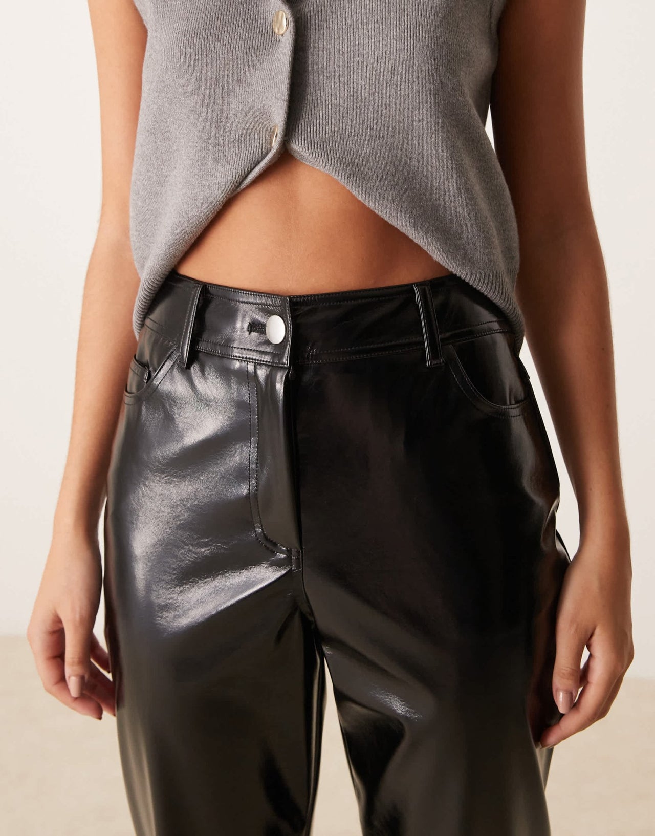 New Look vinyl straight leg trousers in black - ASOS Sample Sale