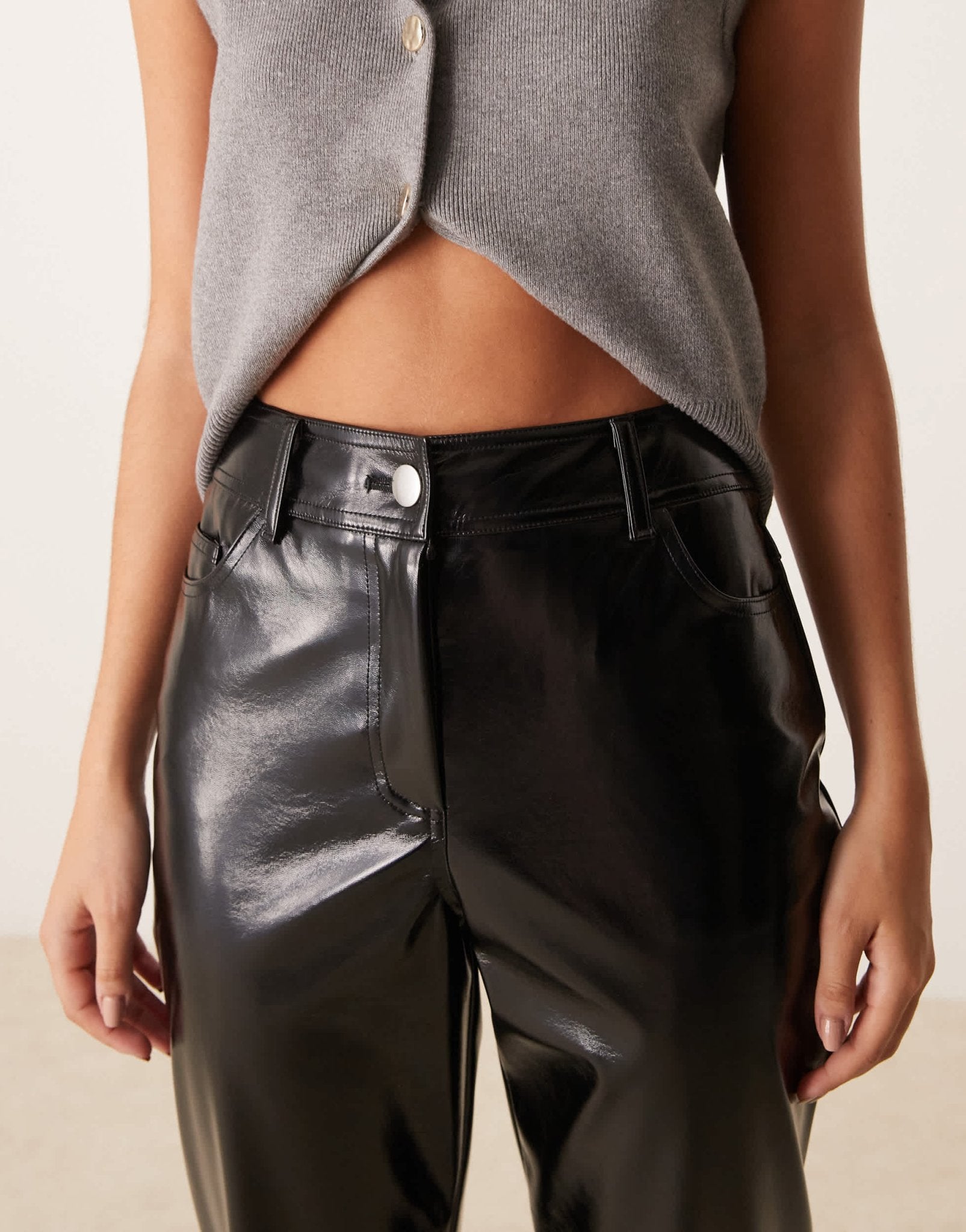 New Look vinyl straight leg trousers in black - ASOS Sample Sale