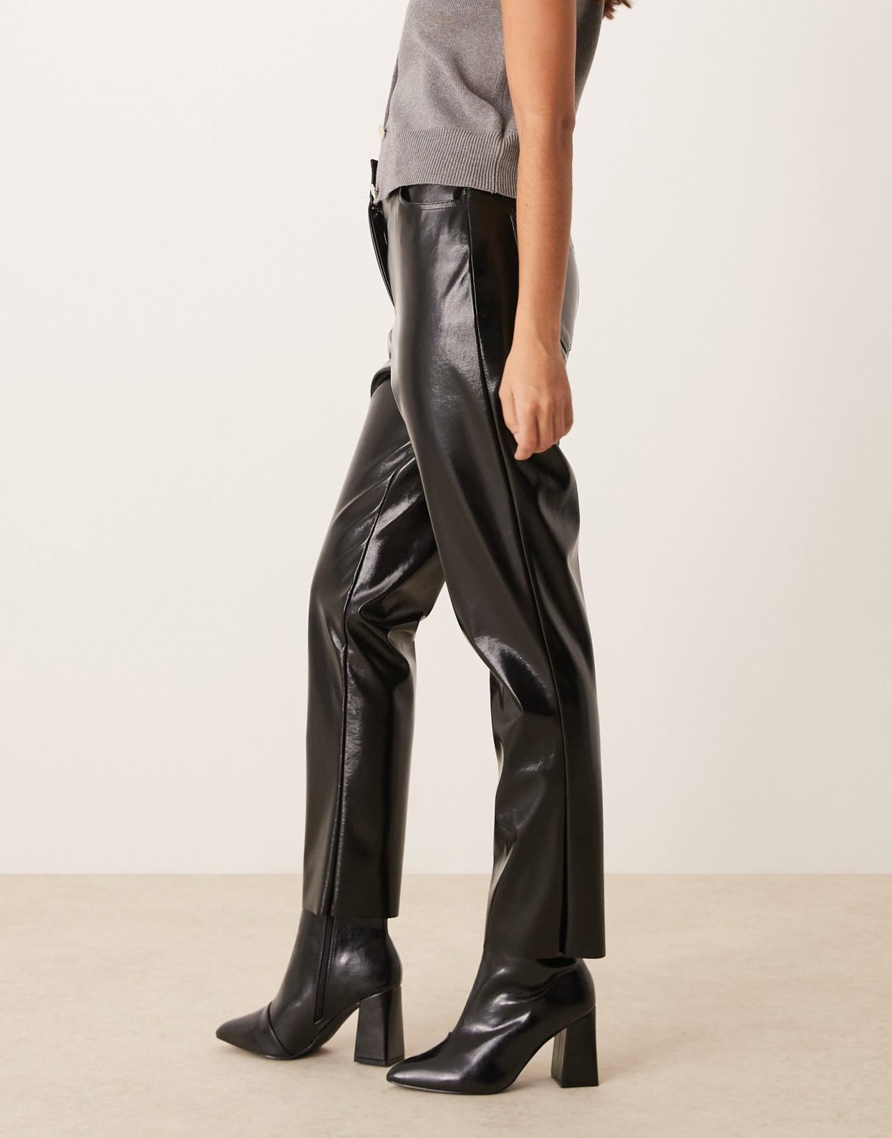 New Look vinyl straight leg trousers in black - ASOS Sample Sale
