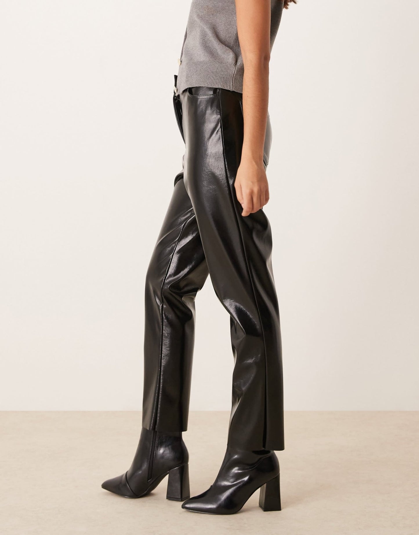 New Look vinyl straight leg trousers in black - ASOS Sample Sale