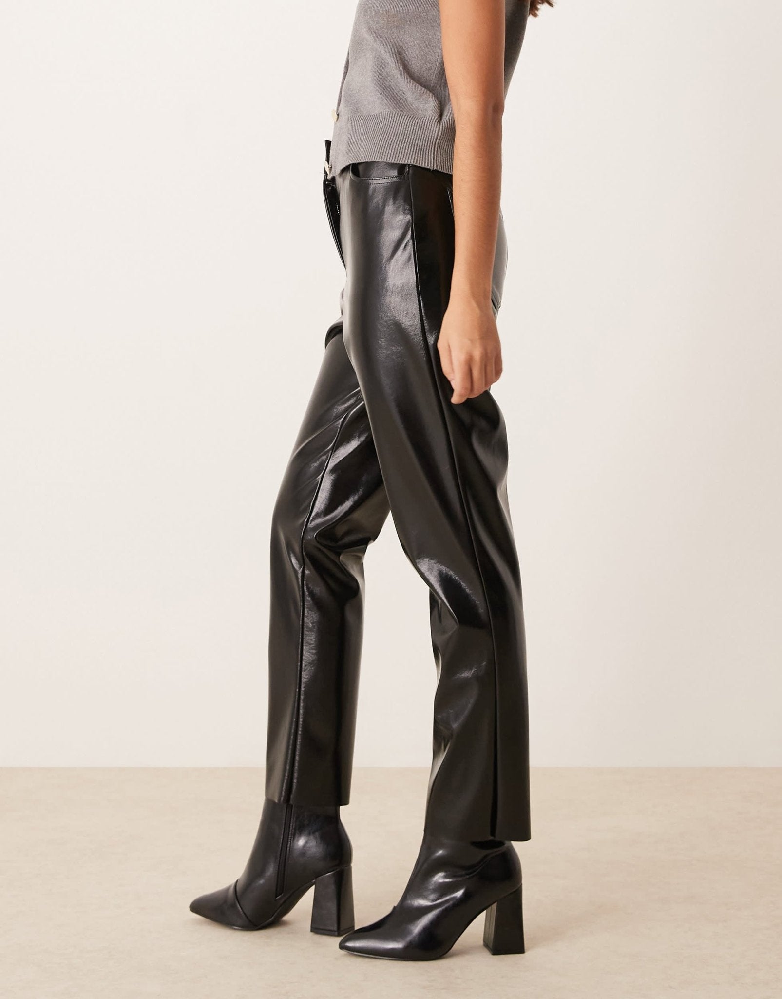 New Look vinyl straight leg trousers in black - ASOS Sample Sale