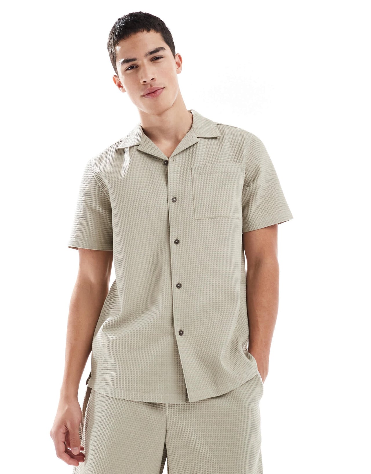 New Look waffle shirt co - ord in stone - ASOS Sample Sale