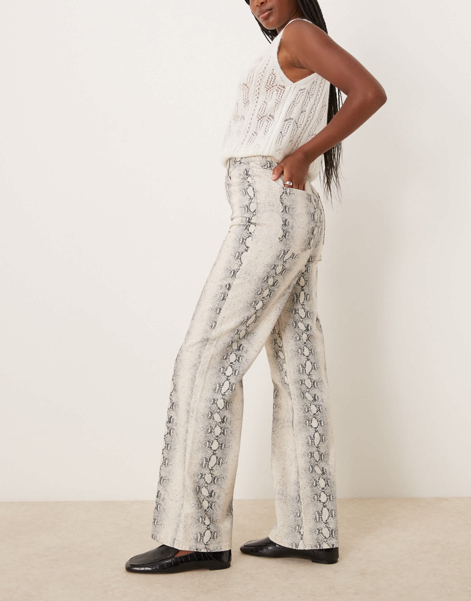 New Look wide leg jeans in snake print - ASOS Sample Sale