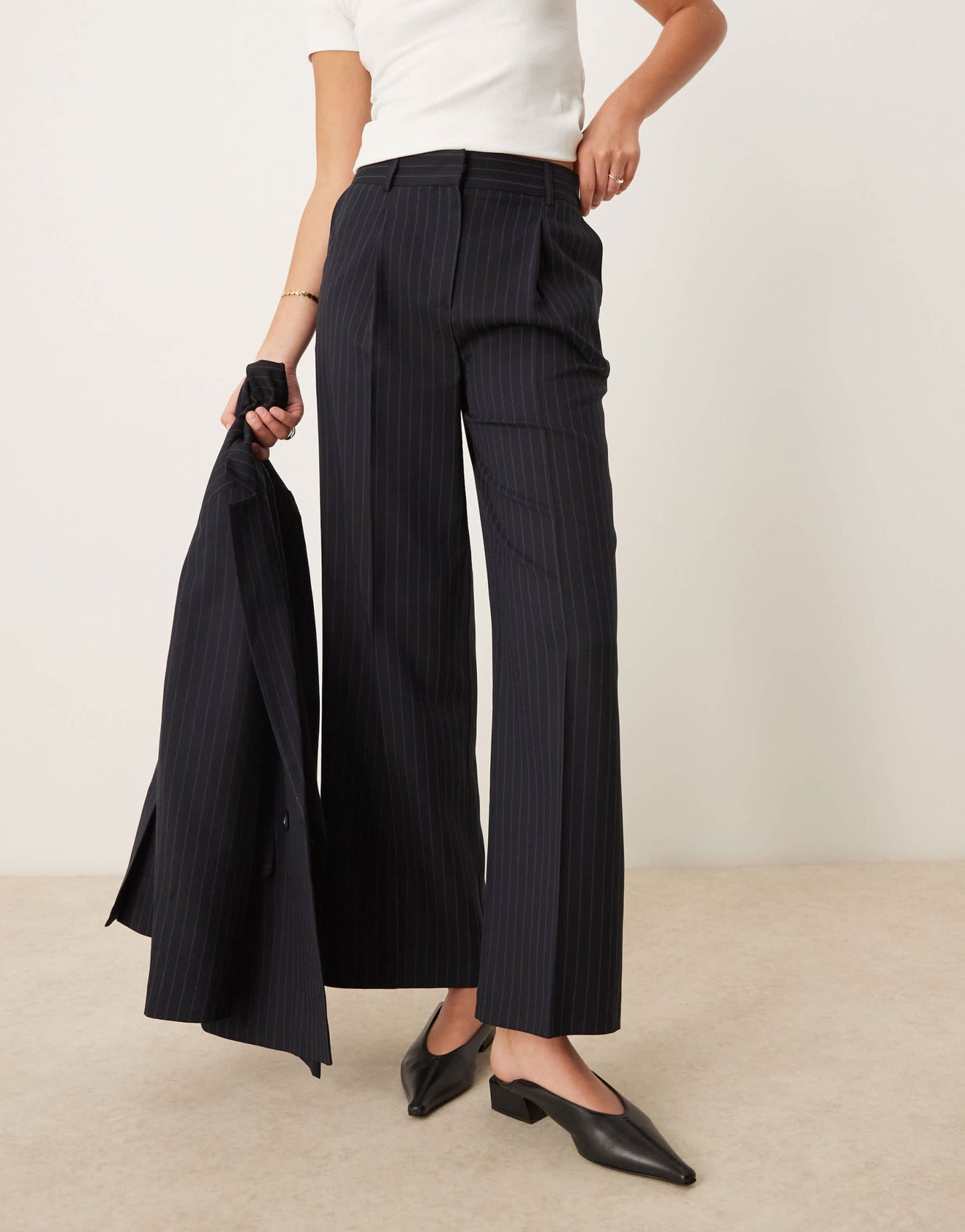 New Look wide leg pinstripe tailored trouser co-ord in navy - ASOS Sample Sale